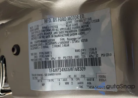 2006 Ford Focus Zx4 z USA, uszkodzony, nr VIN 1FAHP34NX6W168309